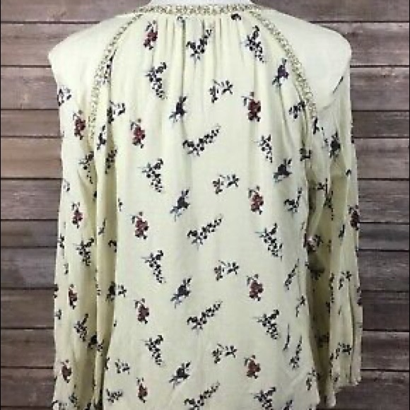 Lucky Brand Ditsy Lace Up Tassel Peasant Boho blouse - Picture 2 of 8